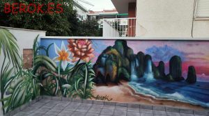 Mural Graffiti Patio Cascadas Vegetacion Playa 300x100000